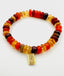 Ruby, Carnelian and Citrine Combination Stretch Bracelet with A Gold Vermeil Dog Tag Charm