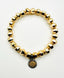8mm Faceted Gold Filled Ball Stretch Bracelet with Two Tone Pave Diamond Eye Charm