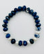 Faceted Sodalite Rondelle and Freshwater Button Pearl Bracelet with Sterling Silver Diamond Rondelle