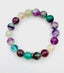 Bright Rainbow Colored Fluorite Ball Stretch Bracelet with Sterling Silver Diamond Rondelle