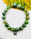 Mystic Green Gate Stretch Ball Bracelet with Square Sterling Silver Diamond Charm