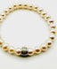 Freshwater Pearl with Sterling Silver 3-Row Diamond Rondelle Stretch Bracelet