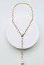 25" Diamond Cut Gold Fill Paperclip Adjustable Lariat with Freshwater White Baroque Pearl and Petite Vermeil Diamond Clasp