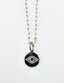 18" Round Diamond and Blue Sapphire Eye Pendant with Polished Sterling Silver Paper Clip Chain