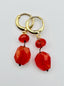 Faceted Carnelian Nugget and Rondelle On Gold Fill Huggie, 1.5"