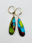 Faceted Copper Multicolor Turquoise Teardrop Earrings on Gold Fill Huggies, 2"