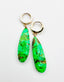 Green Copper Mohave Turquoise Teardrop Earring on Gold Fill 12mm Huggie, 2"