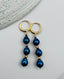 3 Navy Blue 7-8mm Freshwater Pearl Baroque and Gold Pyrite Earring With a Gold Fill Huggie Leverback, 1.5"