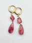 Faceted Strawberry Quartz Teardrop Gold Fill Huggie Earring, 1.75"