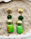 Arizona Green Turquoise, Canadian Jade and Lime Green Freshwater Pearl Earring on Textured Vermeil Post