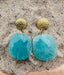 Flat Faceted Rectangular Amazonite Earring on Vermeil Textured Post, 1.75"