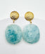 Flat Faceted Rectangular Aquamarine Earring on Vermeil Textured Post, 1.75"