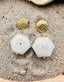 Faceted Hexagonal Solar Quartz Earring on Vermeil Textured Post, 1.25"