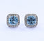 Blue Topaz Square Post Earring with White Diamonds and Sterling Silver