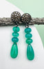 Green Onyx Teardrop Sterling Silver Diamond Post Earring  2"