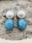 Aquamarine and Freshwater Pearl French Post Sterling Silver Earring, .75"