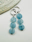 3 Aquamarine Coin Earrings with Sterling Silver Huggie Lever-Back 1.75"