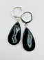 Black Druzy Teardrop Earring on Sterling Silver Huggie, 1.75"