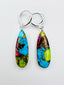 Faceted Copper Multicolor Turquoise Teardrop Earrings on Sterling Silver Huggies, 2"