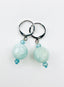Faceted Aquamarine Ball and Blue Zircon Sterling Silver Huggie Earring, 1.5"