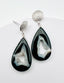 Black Teardrop Druzy Earrings on Hammered Sterling Silver Post, 1.75"