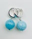 Faceted Aqua Blue Quartz Ball On Wide Sterling Silver Huggie, 1.25"