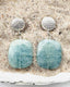 Flat Faceted Aquamarine Earring on Textured Sterling Silver Round Post, 1.75"