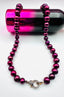 18" Plum Red Round Freshwater Necklace with A Two Tone Diamond Clasp