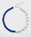 18" White Baroque Pearl and Lapis Ball Necklace with Vermeil Hook Clasp and Two Tone Sterling Silver and Vermeil Paperclip Extensionn Chain