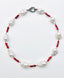 18" White Freshwater Baroque Pearl, Mediterranean Coral, and Sterling Silver Diamond Rondelle Necklace with Sterling Silver Diamond Clasp