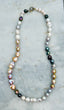 30" White Natural Peacock and Grey Baroque Freshwater Pearl Necklace with Gold Vermeil and Rhodium Diamond Clasp