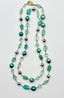 36"  Teal Green Freshwater Baroque Pearl Roman Glass Pyrite Fluorite Green Topaz Necklace with Two Tone Clasp Gold Vermeil and Sterling Silver