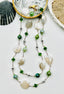 36" Canadian Jade, Mystic Mint Agate, Coated Moonstone, and Pyrite Necklace with Gold Vermeil, Sterling Silver Clasp