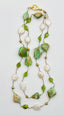 36" Green Opalina Mystic Moonstone Peridot Sage Freshwater Pearl Necklace with Gold Vermeil Clasp