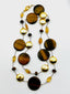 36" Tiger's Eye, Citrine, and Gold Vermeil Coin Shaped Bead Necklace with a Gold Vermeil Clasp