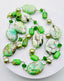 36" Lemon Chrysoprase, Arizona Green Turquoise, Jade and Freshwater Pearl Necklace with 18k Vermeil Clasp