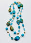 36" Kingman Turquoise, Peruvian Opal, Apatite and Gold Pyrite Necklace with 18k Vermeil Clasp