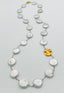 36" AAA 23mm Large White Coin Pearl Necklace with Copper Hammered Coin Beads and Gold Faceted Clasp