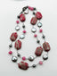 36" Pink/Grey Agate, Pink Jade, Pyrite, Grey Coin Pearl Necklace with Rhodium Clasp