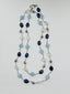 36" Aquamarine, Moonstone, Pyrite, and Lapis Necklace with Sterling Silver