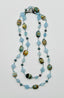 36" Faceted Natural Opal Aquamarine and Peacock 4mm Freshwater Pearl Combination Necklace with Rhodium Clasp