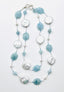 36" Faceted Aquamarine and Large White Freshwater Coin Pearl Combination Necklace
