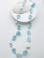 36" Raw Organic Shaped Aqua With Large Freshwater White Baroque Pearl Necklace