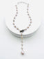 24" Small 6-7mm White Freshwater, Baroque Pearl Lariat with Diamond Clasp
