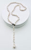 24" Adjustable Small White Baroque Pearl Lariat with Sterling Silver Diamond Clasp
