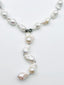 24" Medium and Large Freshwater White Baroque Pearl Lariat with Sterling Silver Diamond Clasp