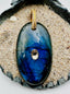 Blue Flash Oblong Labradorite Cabochon and Raw Diamond 18k Vermeil Pendant