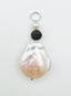 AAA Jumbo White Freshwater Coin Pearl Pendant with Sterling Silver Pave Black Spinel Ball, 2.25"