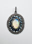 Baguette Blue Sapphire, Rainbow Moonstone and Diamond Oval Shaped Sterling Silver Pendant