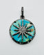 Kingman Turquoise and Diamond Coin Shaped Sterling Silver Pendant with Sun
